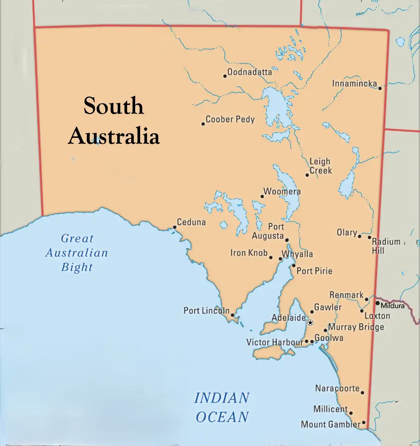 South Australia and Adelaide Map service area